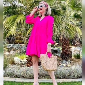 Tuckernuck Pomander Place Electric Neon Pink Kenzo Swing Mini Dress